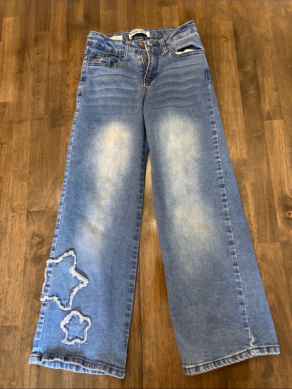 Wide Leg/ flare Distressed Blue Girls Jeans by Vigoss